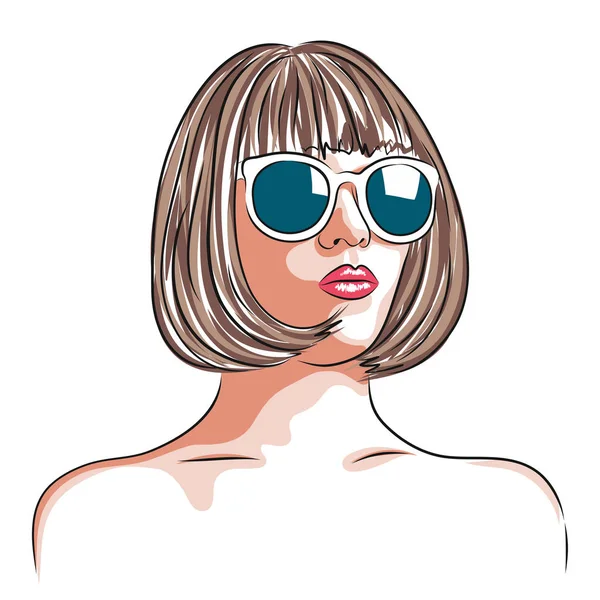 Vektorové ilustrace krásná žena nosí bílé brýle — Stockový vektor