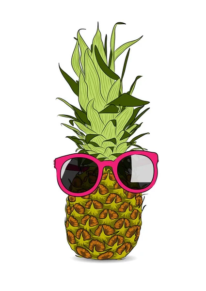 Ilustração vetorial de abacaxi desenhado à mão usando óculos de sol —  Vetores de Stock