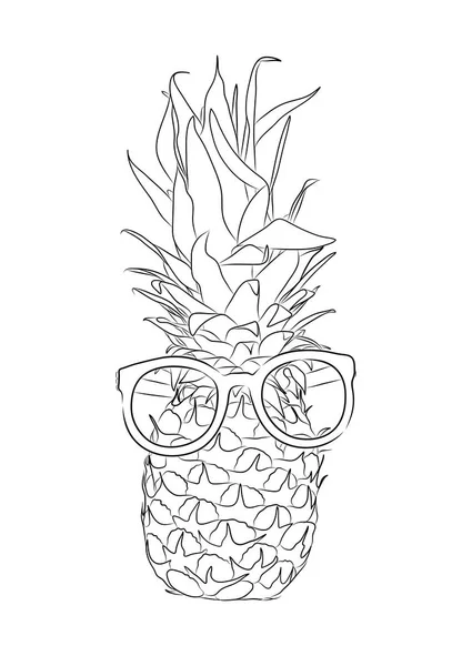 Ilustración vectorial de piña dibujada a mano con gafas de sol — Vector de stock