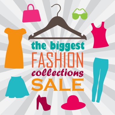 Askı, giysi ve satış bilgilerini vektör çizim