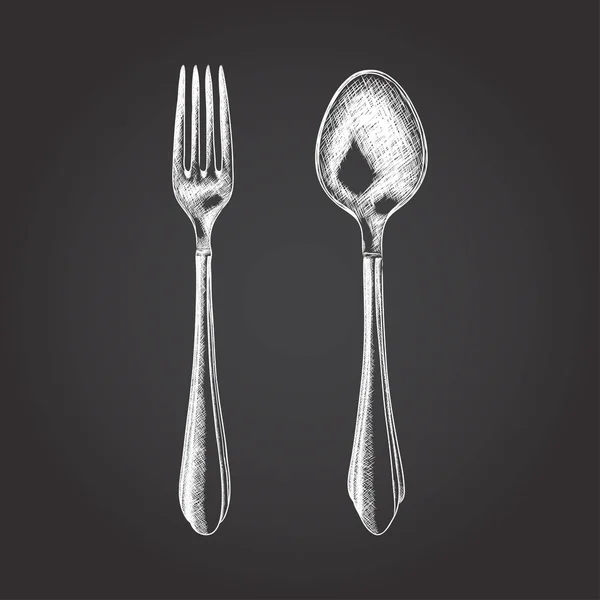 Schizzo vettoriale illustrazione di forchetta e cucchiaio — Vettoriale Stock