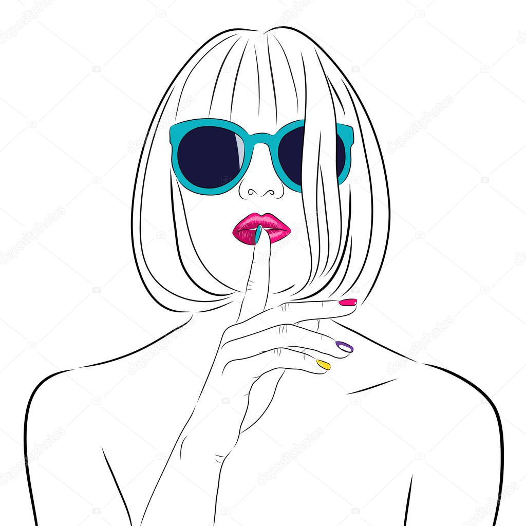 vector beautiful woman wearing sunglasses in contours