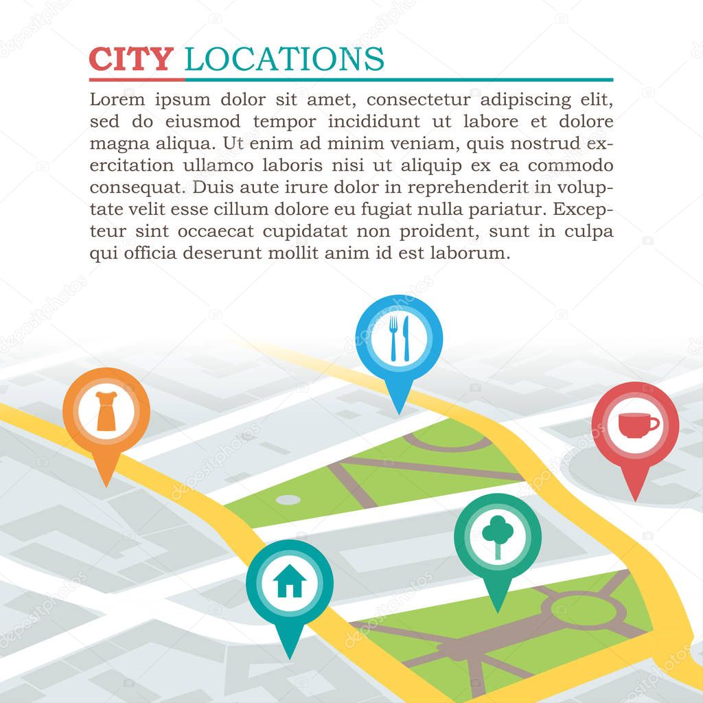 vector illustration of a city map with locations