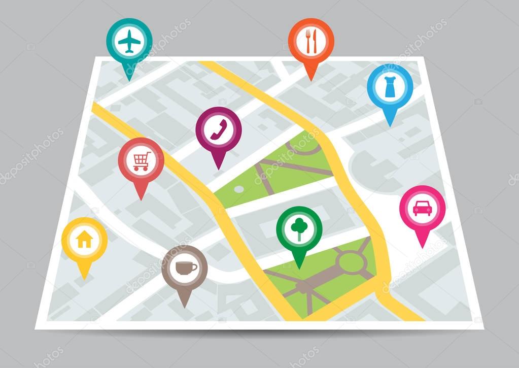 vector illustration of a city map with locations