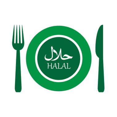 vektör çizim Helal plaka etiket çatal ve bıçak