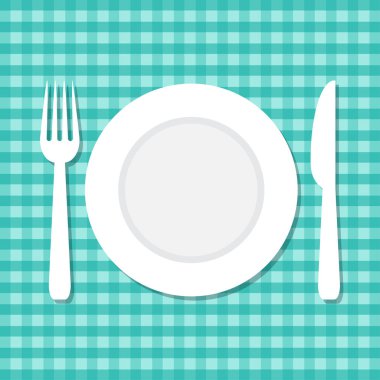 vektör çizim plaka, bıçak ve çatal