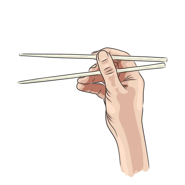 Ruka držící sushi hůlkami — Stockový vektor