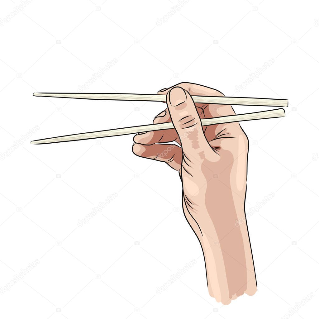 hand holding sushi chopsticks