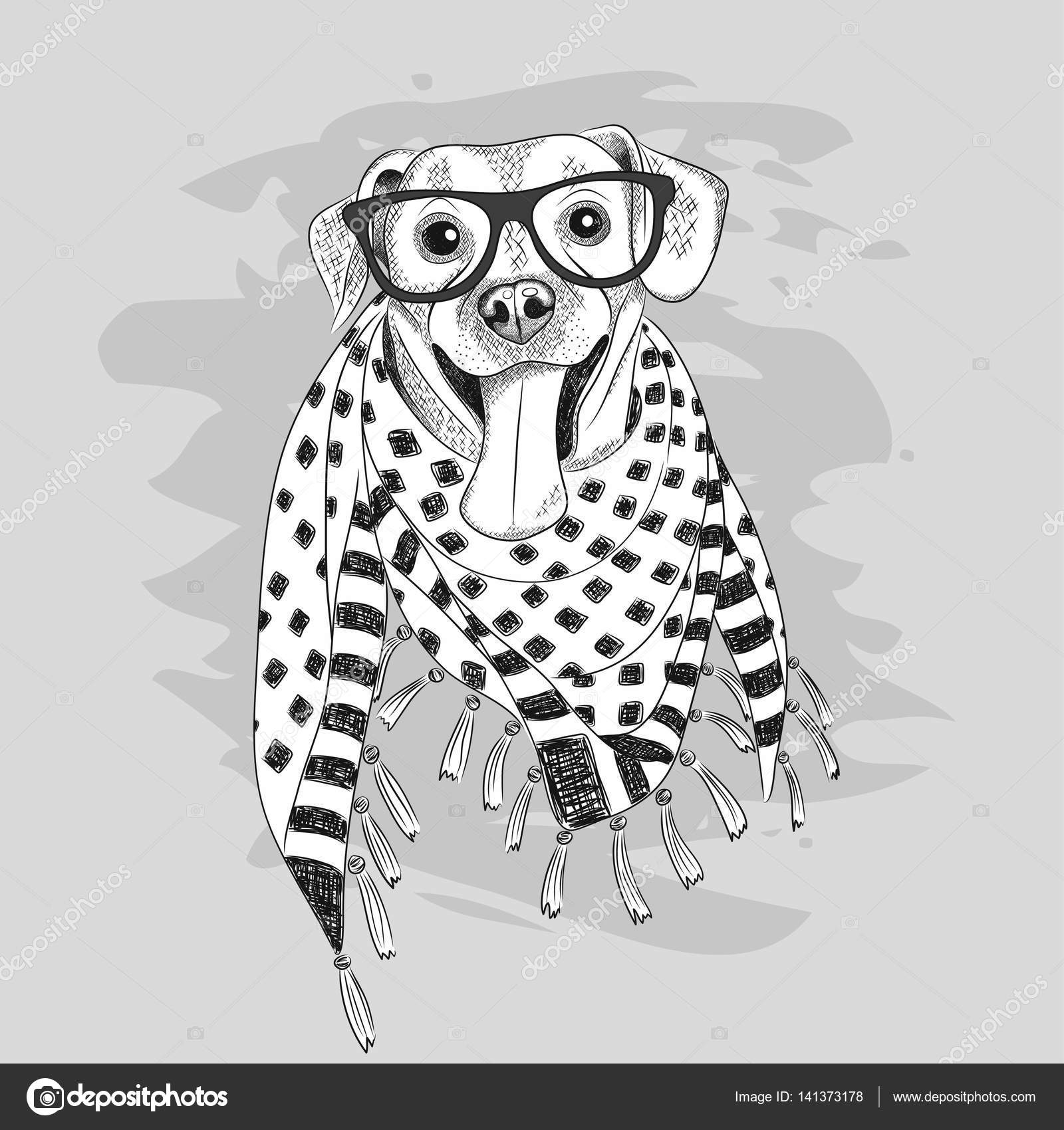 Gözlük ve eşarp giyen köpek Vektörel çizim ©merrydolla Vektörel