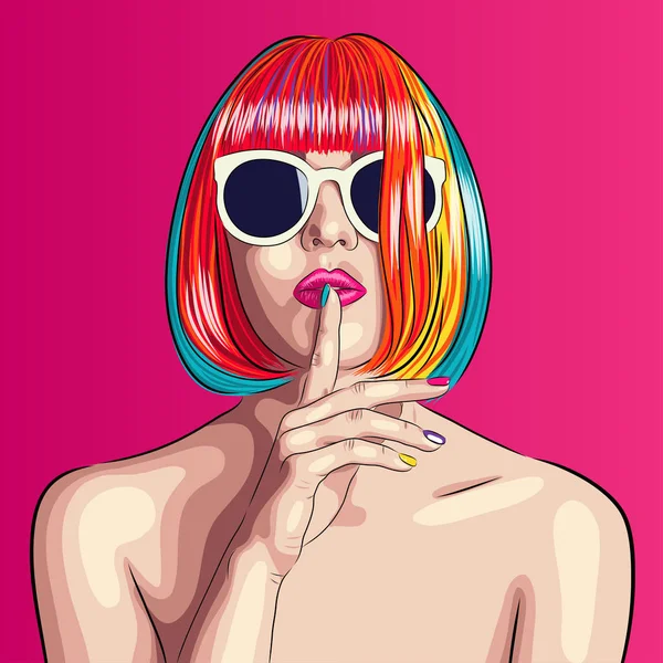 Femme portant une perruque colorée — Image vectorielle