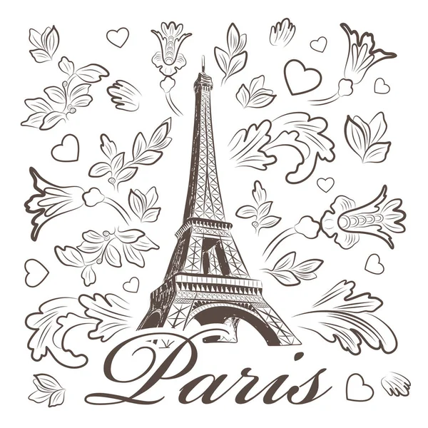 Eiffeltoren met florale elementen — Stockvector