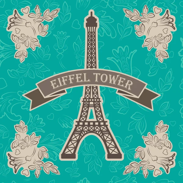 Tour eiffel avec éléments floraux — Image vectorielle