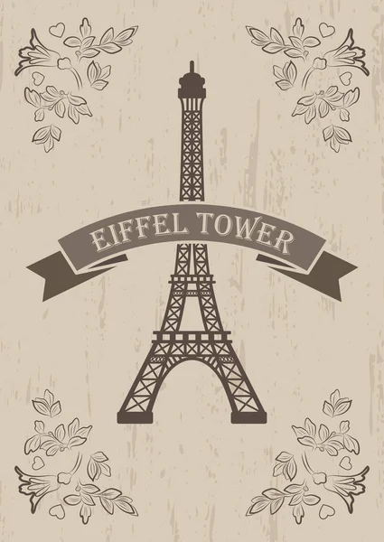 Tour eiffel avec éléments floraux — Image vectorielle