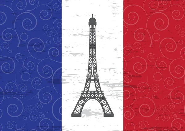 Tour eiffel contre drapeau français — Image vectorielle