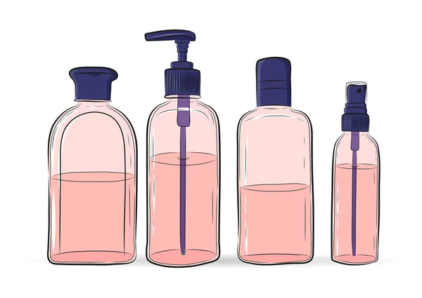 Botellas dibujadas a mano para cosméticos — Archivo Imágenes Vectoriales