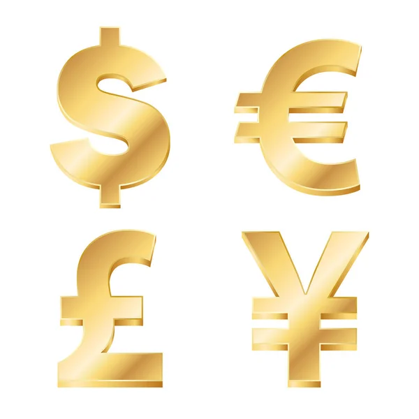 Four currency signs in gold — Stock Vector