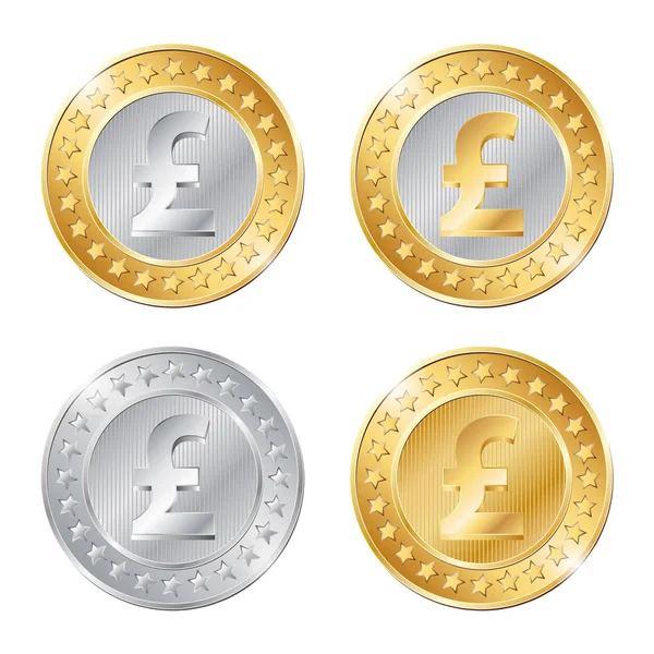 Vier Münzen mit Pfund-Zeichen — Stockvektor