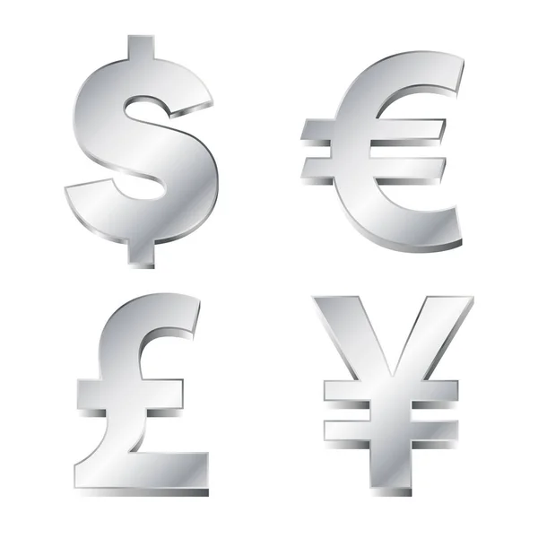 Four currency signs in silver — Stock Vector