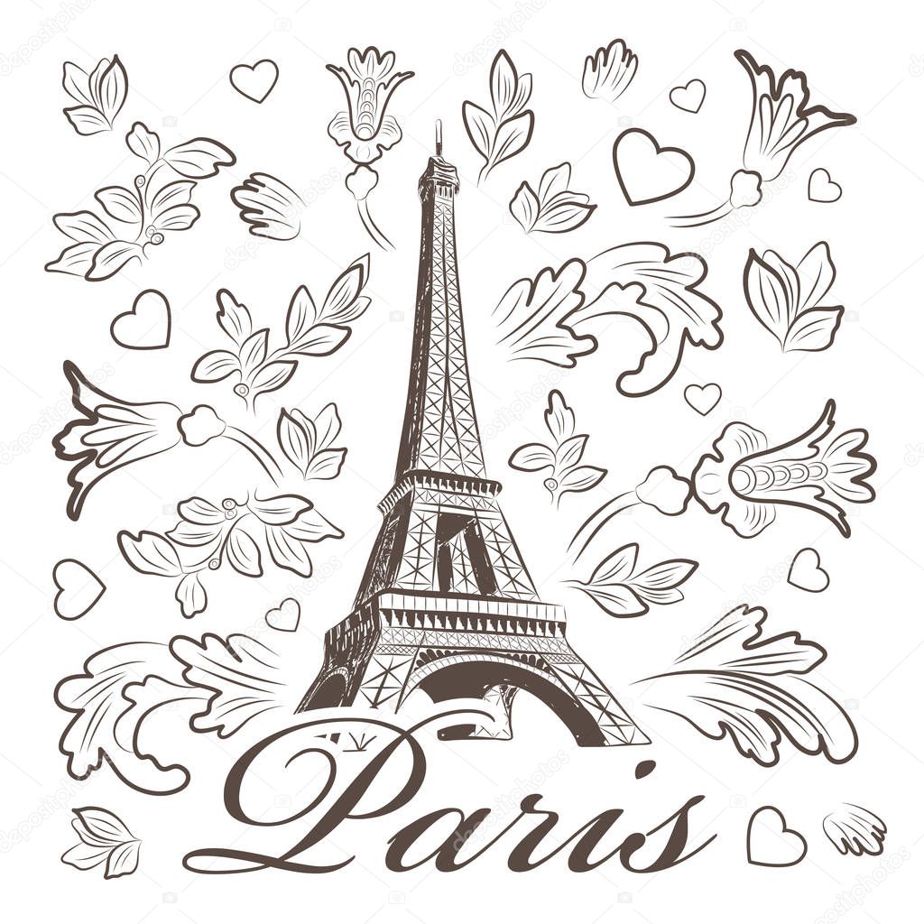 eiffel tower with floral elements