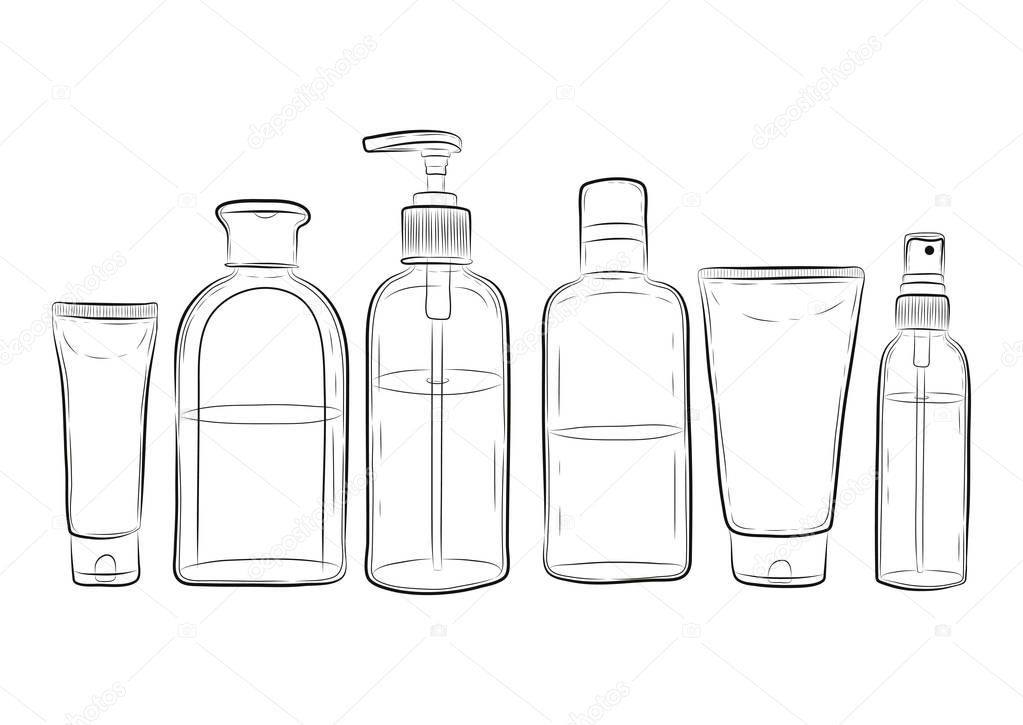 hand drawn bottles for cosmetics