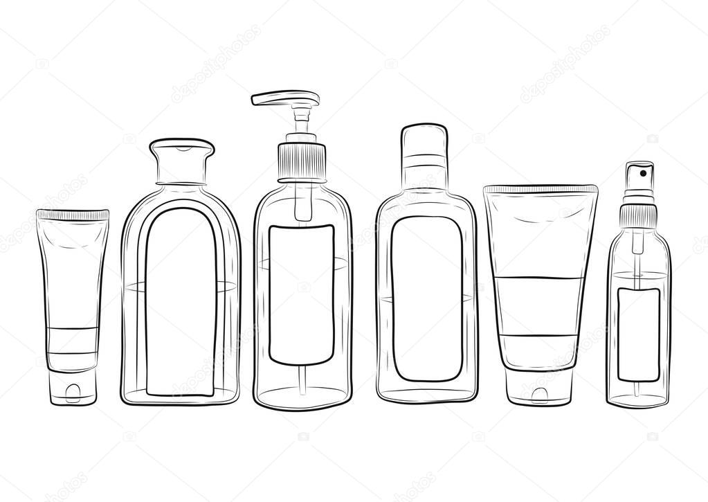 hand drawn bottles for cosmetics