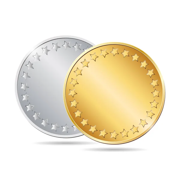 Dos monedas en blanco de oro y plata — Vector de stock