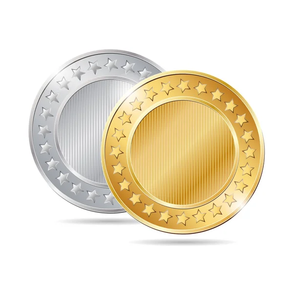 Две золотые и серебряные чистые монеты — стоковый вектор