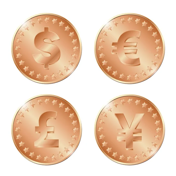 Quatro moedas de bronze — Vetor de Stock