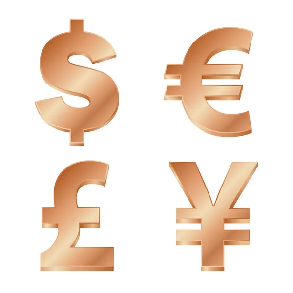 Four currency signs in bronze — Stock Vector