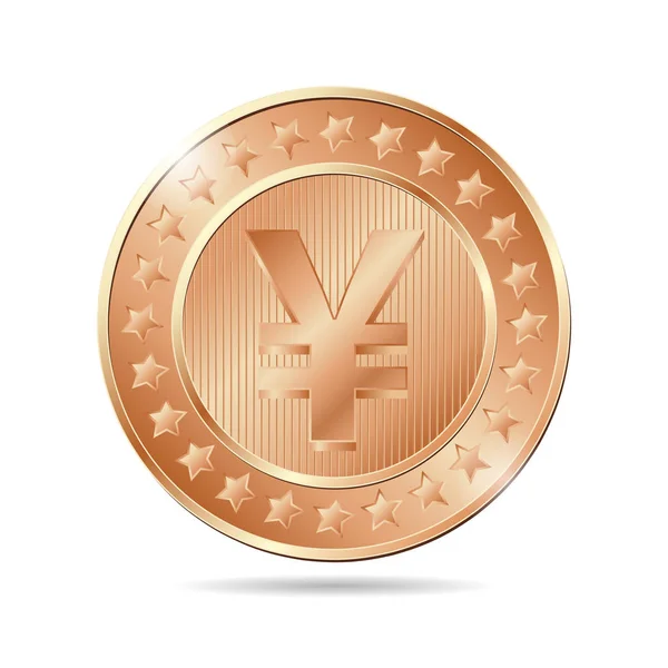 Bronze coin with yen sign — Stock Vector