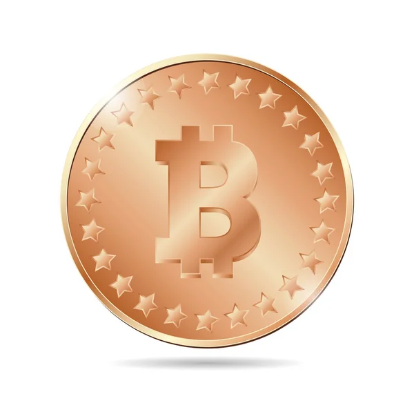 Moeda de bronze com sinal bitcoin —  Vetores de Stock