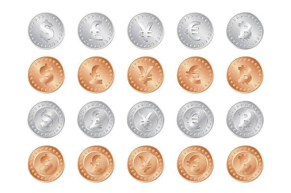 Monedas de plata y bronce — Vector de stock