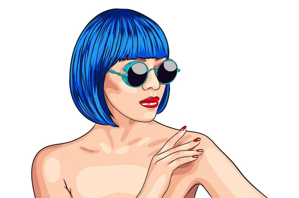Femme portant perruque et lunettes de soleil — Image vectorielle