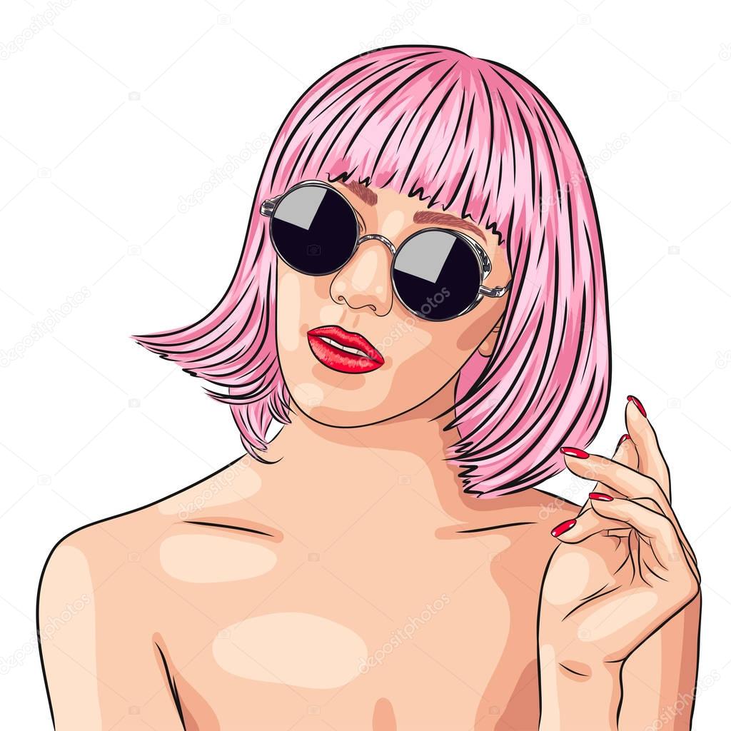woman wearing wig and sunglasses
