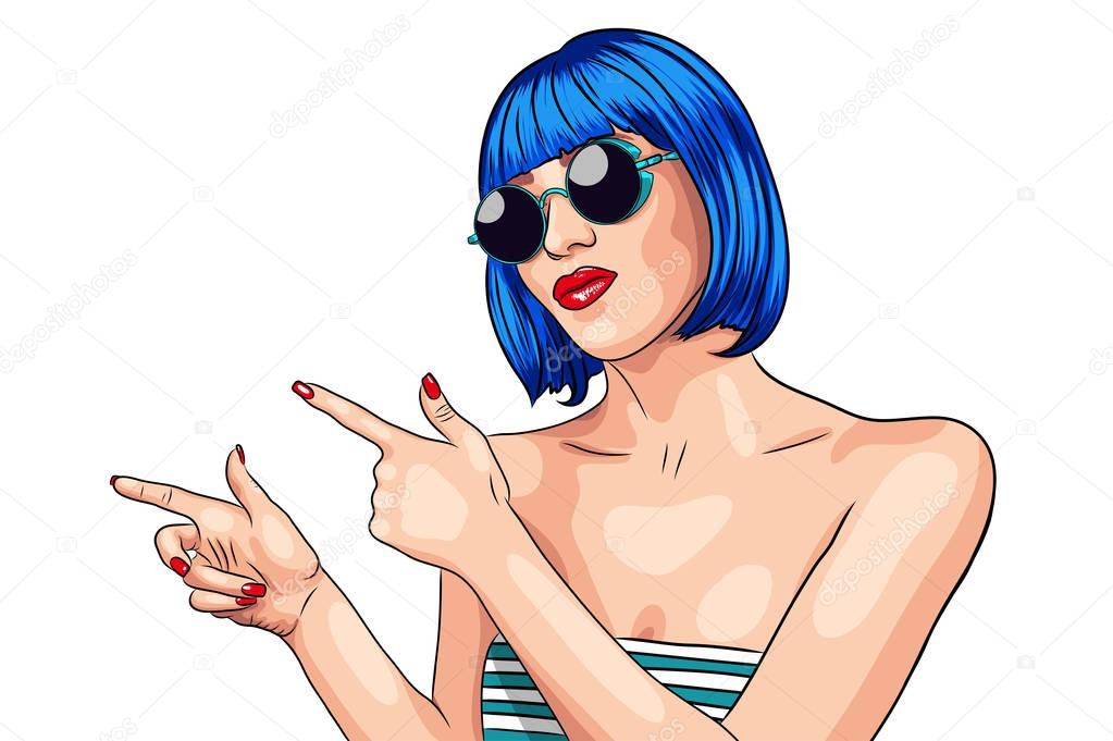 woman wearing wig and sunglasses