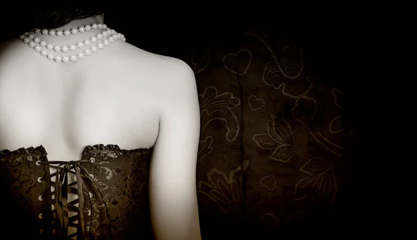 女性の身に着けている黒のコルセット — ストック写真
