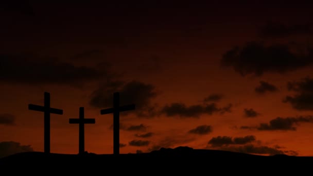 Христианские кресты на восходе солнца — стоковое видео