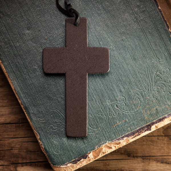 Closeup of wooden Christian cross 