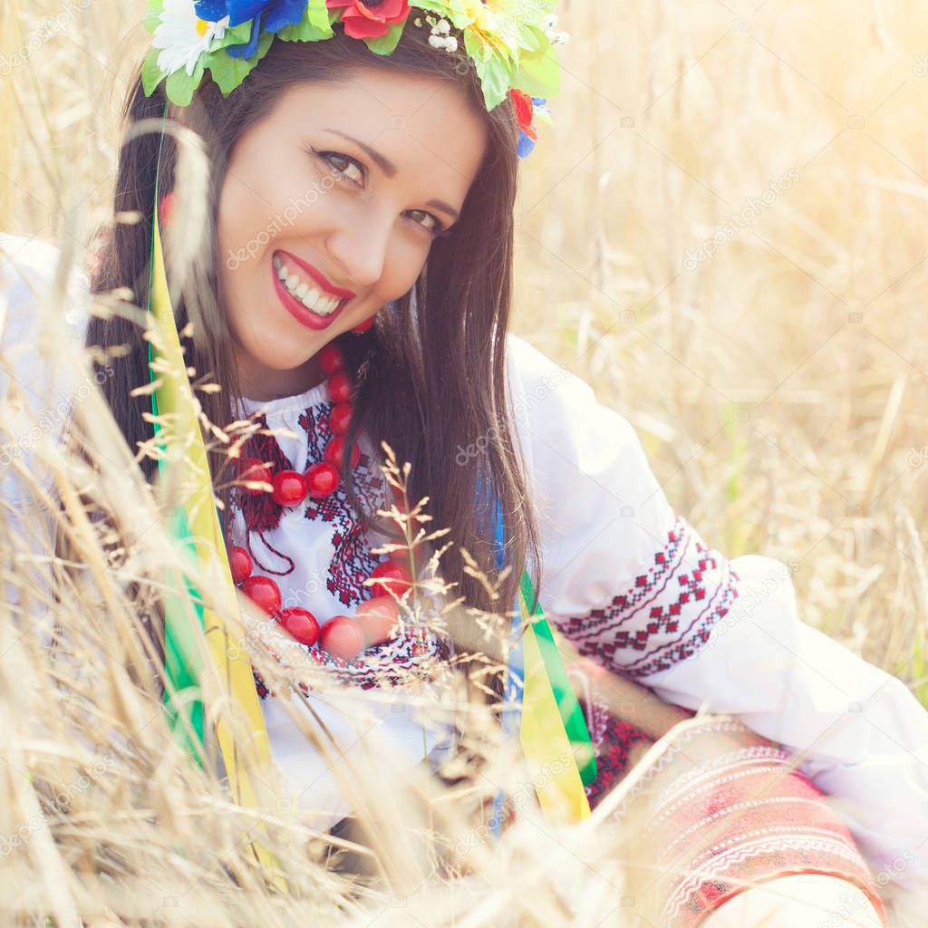 woman wearing national ukrainian clothes