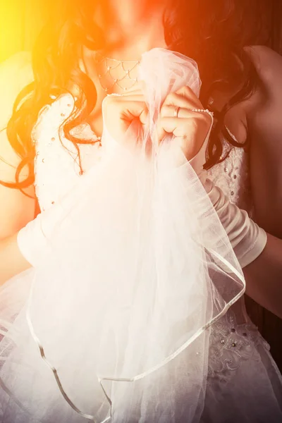 Bride holding a veil — Stock Photo, Image