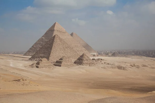 Egypten Kairo Giza Allmän Översikt Över Pyramiderna — Stockfoto