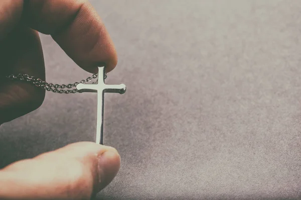 Silver Cross Hand Close View — Stock Photo, Image