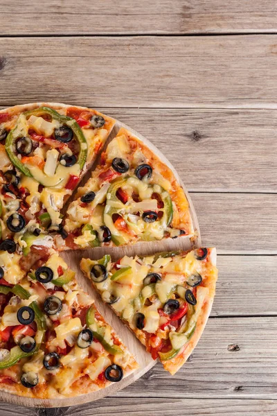 Delicious Italian Pizza Served Wooden Table — Stock Photo, Image