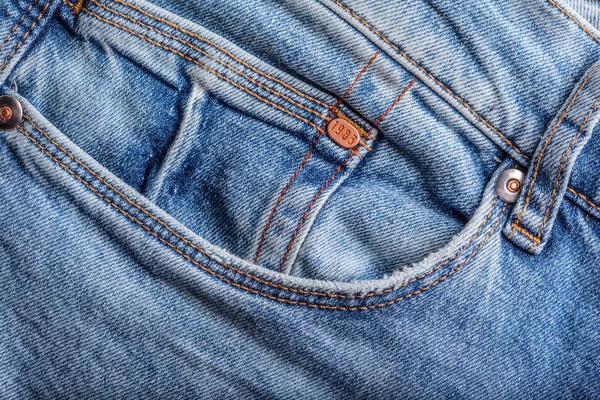牛仔裤的背景 斜纹棉布与时装设计的接缝 — 图库照片