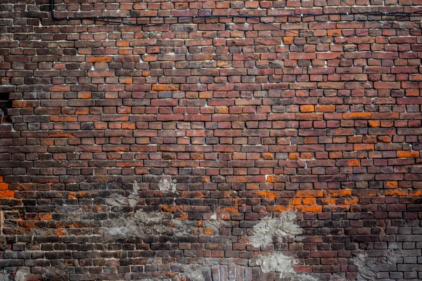 Doku Arka Plan Kırmızı Eski Yıpranmış Tuğla Duvar — Stok fotoğraf