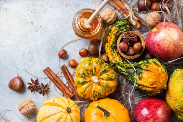 Осень осень Хэллоуин натюрморт композиция с тыквенными орехами каштана — стоковое фото