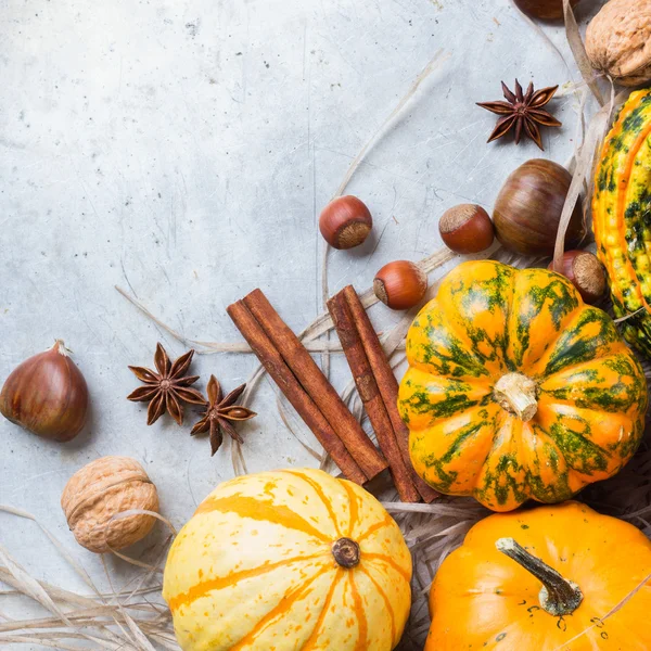 Kabak fındık kestane ile sonbahar sonbahar Cadılar Bayramı natürmort kompozisyon