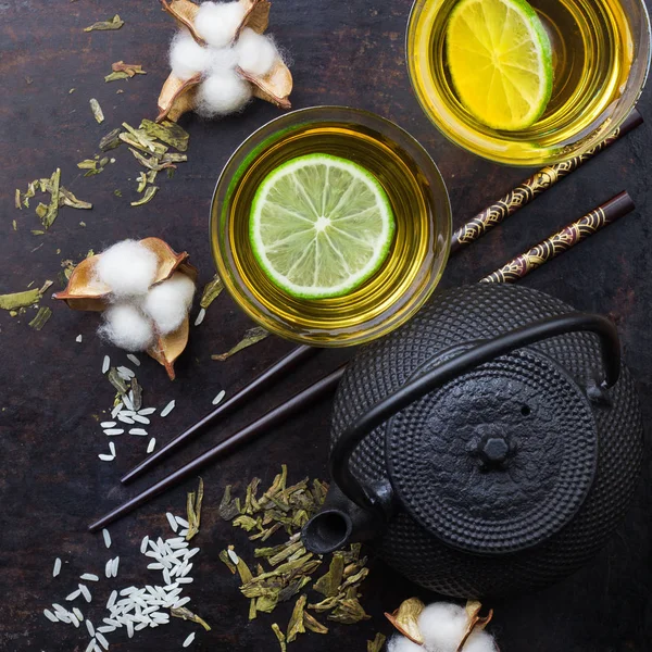 日本中国茶茶壶筷子水稻 — 图库照片