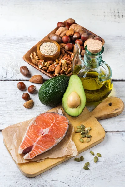 Auswahl gesunder Fettquellen Nahrung, Lebenskonzept — Stockfoto