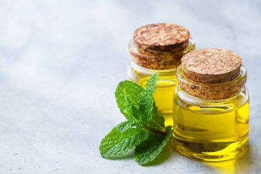 Yeşil yaprakları ile organik temel nane yağı